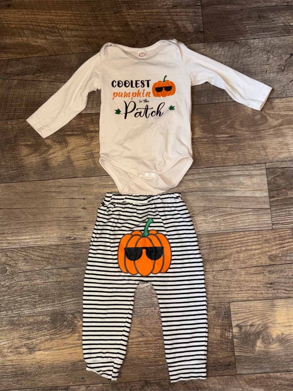 Baby Pumpkin Patch Two-Piece Outfit - Cream & Black/Orange